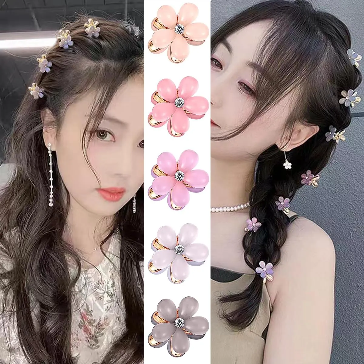 10Pcs Small Mini Metal Hair Clips with Flower Design and Crystals - Cute Barrettes for Girls, Kids' Bangs, and Women's Hair Accessories