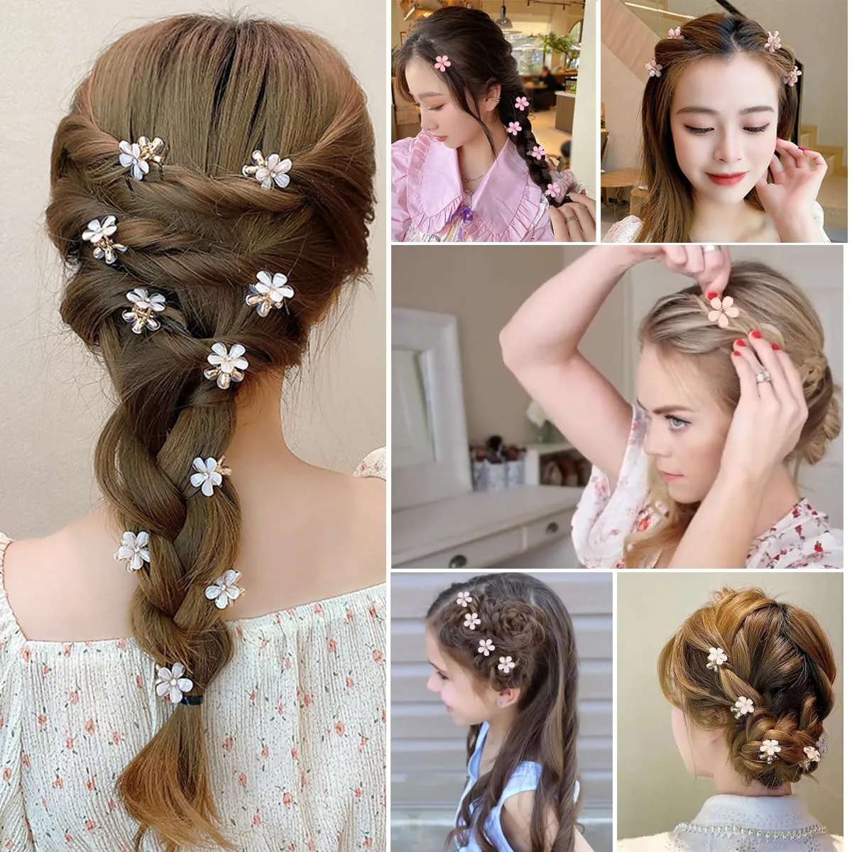 10Pcs Small Mini Metal Hair Clips with Flower Design and Crystals - Cute Barrettes for Girls, Kids' Bangs, and Women's Hair Accessories