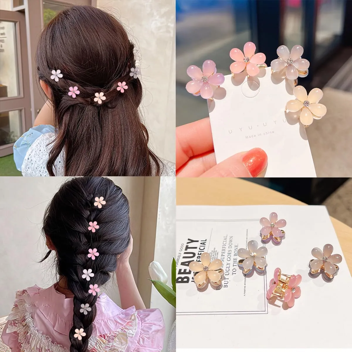 10Pcs Small Mini Metal Hair Clips with Flower Design and Crystals - Cute Barrettes for Girls, Kids' Bangs, and Women's Hair Accessories