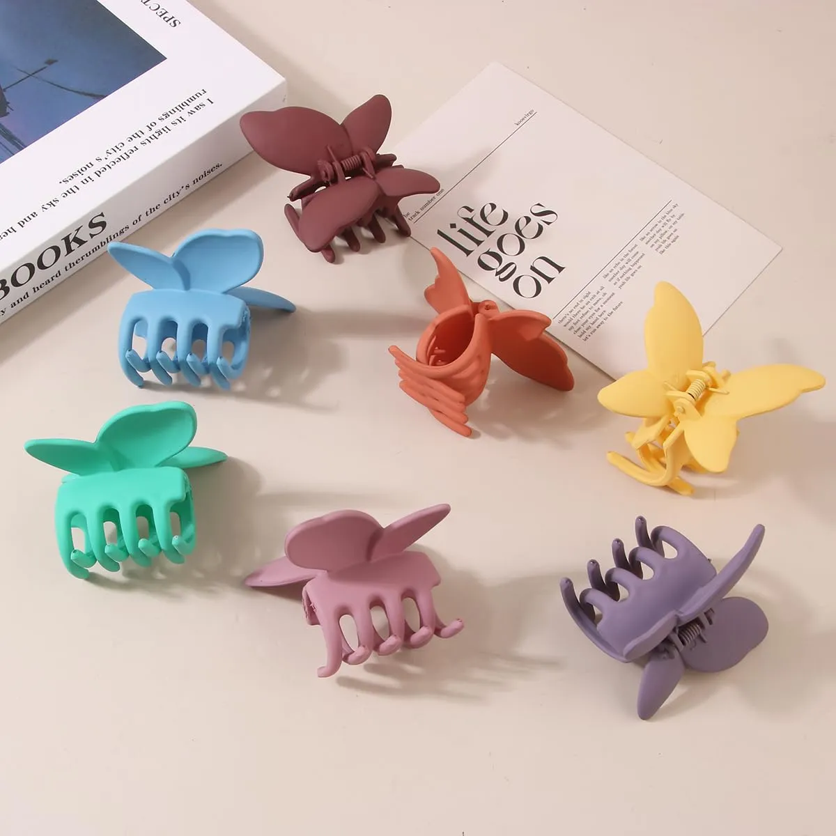14 PCS Butterfly and Rectangle Hair Clips - 2.7" Medium Non-Slip Claw Clips for Thick, Thin, Curly or Straight Hair - Multiple Colors