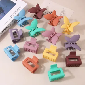 14 PCS Butterfly and Rectangle Hair Clips - 2.7" Medium Non-Slip Claw Clips for Thick, Thin, Curly or Straight Hair - Multiple Colors