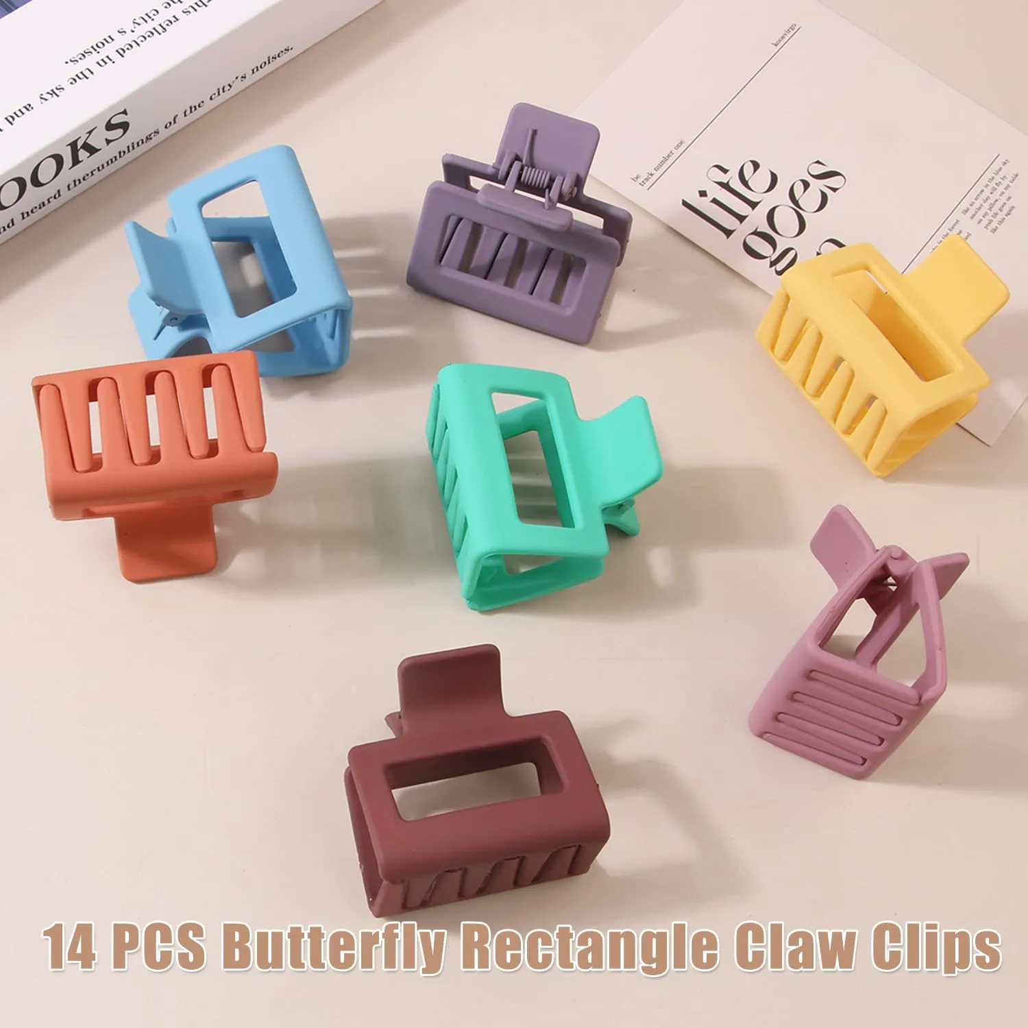14 PCS Butterfly and Rectangle Hair Clips - 2.7" Medium Non-Slip Claw Clips for Thick, Thin, Curly or Straight Hair - Multiple Colors