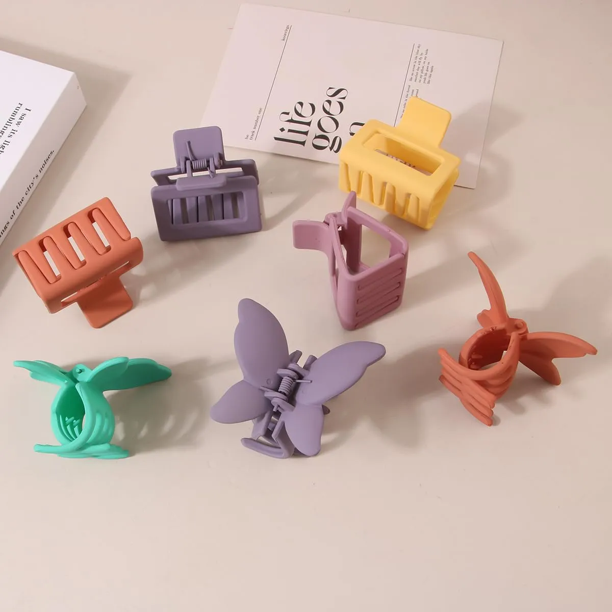 14 PCS Butterfly and Rectangle Hair Clips - 2.7" Medium Non-Slip Claw Clips for Thick, Thin, Curly or Straight Hair - Multiple Colors