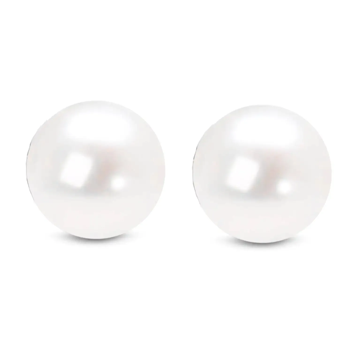 14K Gold Round White Saltwater Akoya Cultured Pearl Stud Earrings AAA  Quality - Choice of MM Size