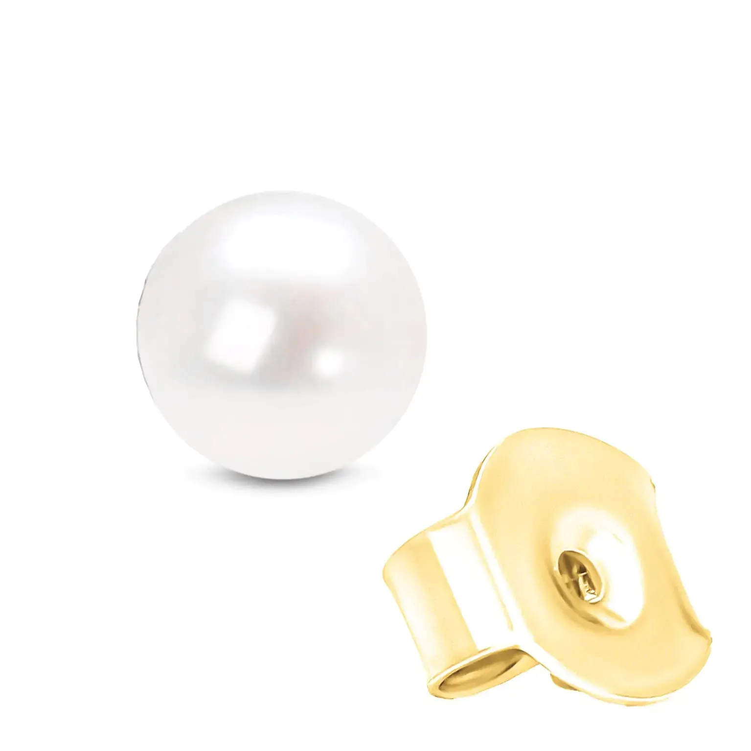 14K Gold Round White Saltwater Akoya Cultured Pearl Stud Earrings AAA  Quality - Choice of MM Size