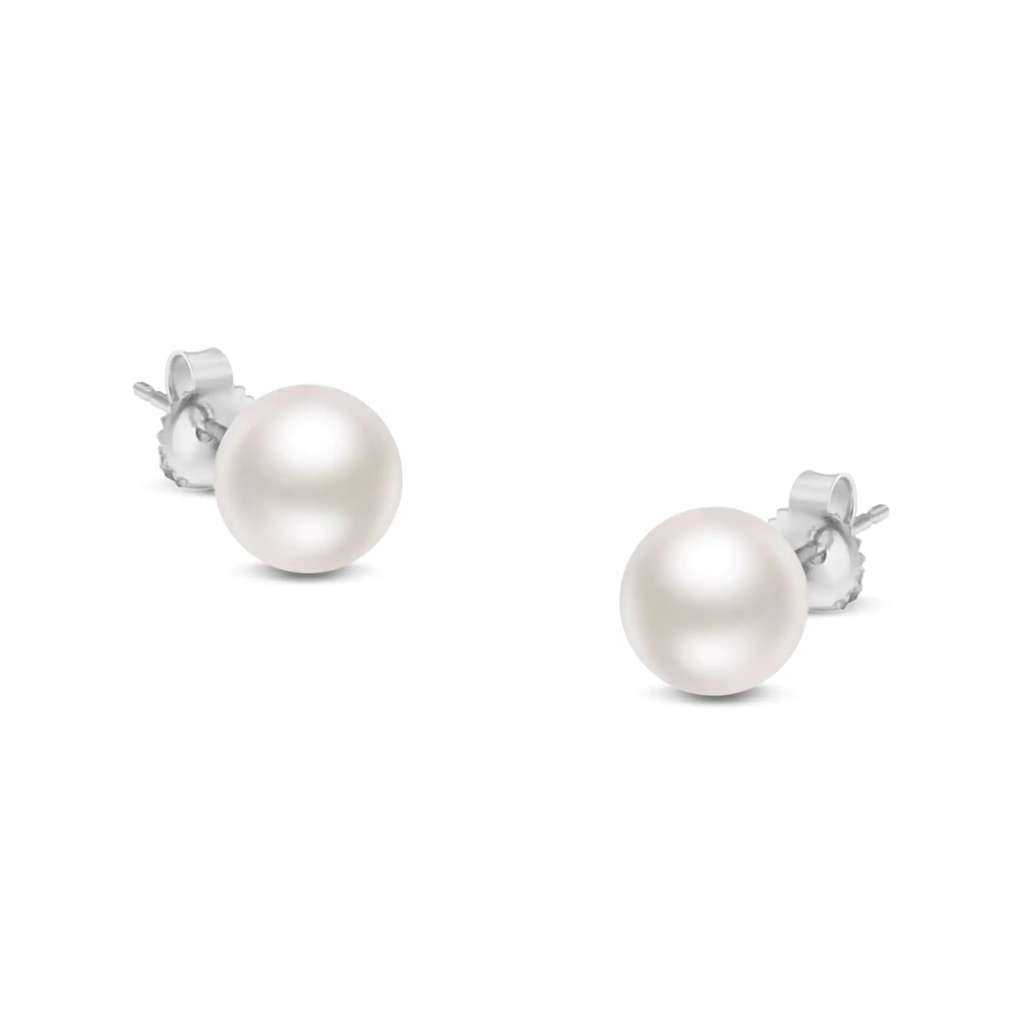 14K Gold Round White Saltwater Akoya Cultured Pearl Stud Earrings AAA  Quality - Choice of MM Size