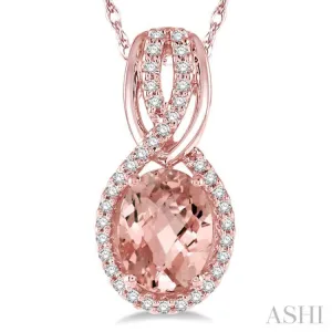 1/6 Ctw Round Cut Diamond and Oval Cut 8x6mm Morganite Entwined Semi Precious Pendant in 14K Rose Gold with chain