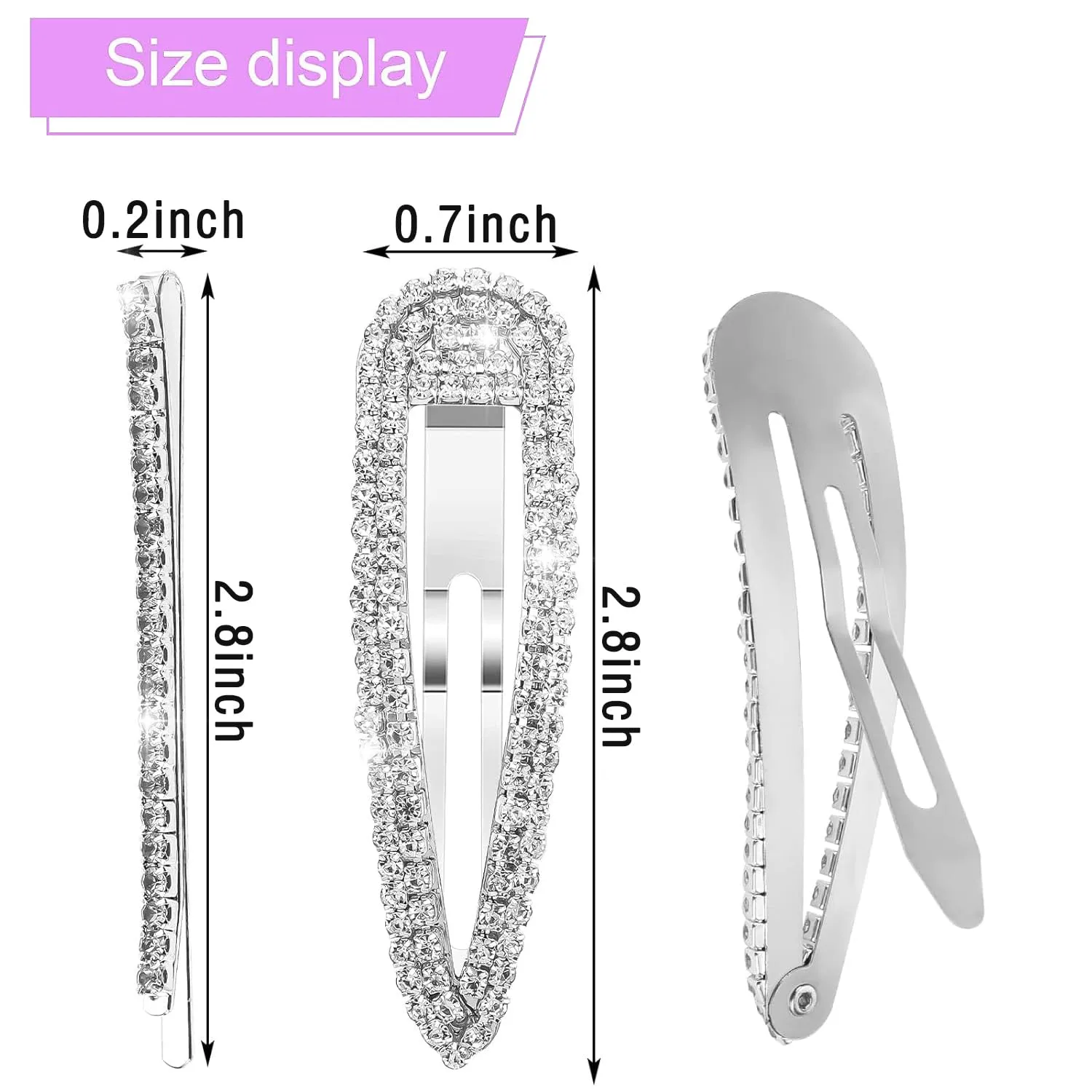 16Pcs Rhinestone Snap Hair Clips, Water Drop Crystal Snap Hair Barrettes, Glitter Shining Metal Snap Hair Clips, Glittering Hairpins Headwear Hair Accessories for Girls Women
