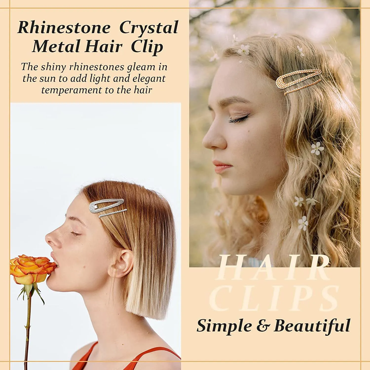 16Pcs Rhinestone Snap Hair Clips, Water Drop Crystal Snap Hair Barrettes, Glitter Shining Metal Snap Hair Clips, Glittering Hairpins Headwear Hair Accessories for Girls Women