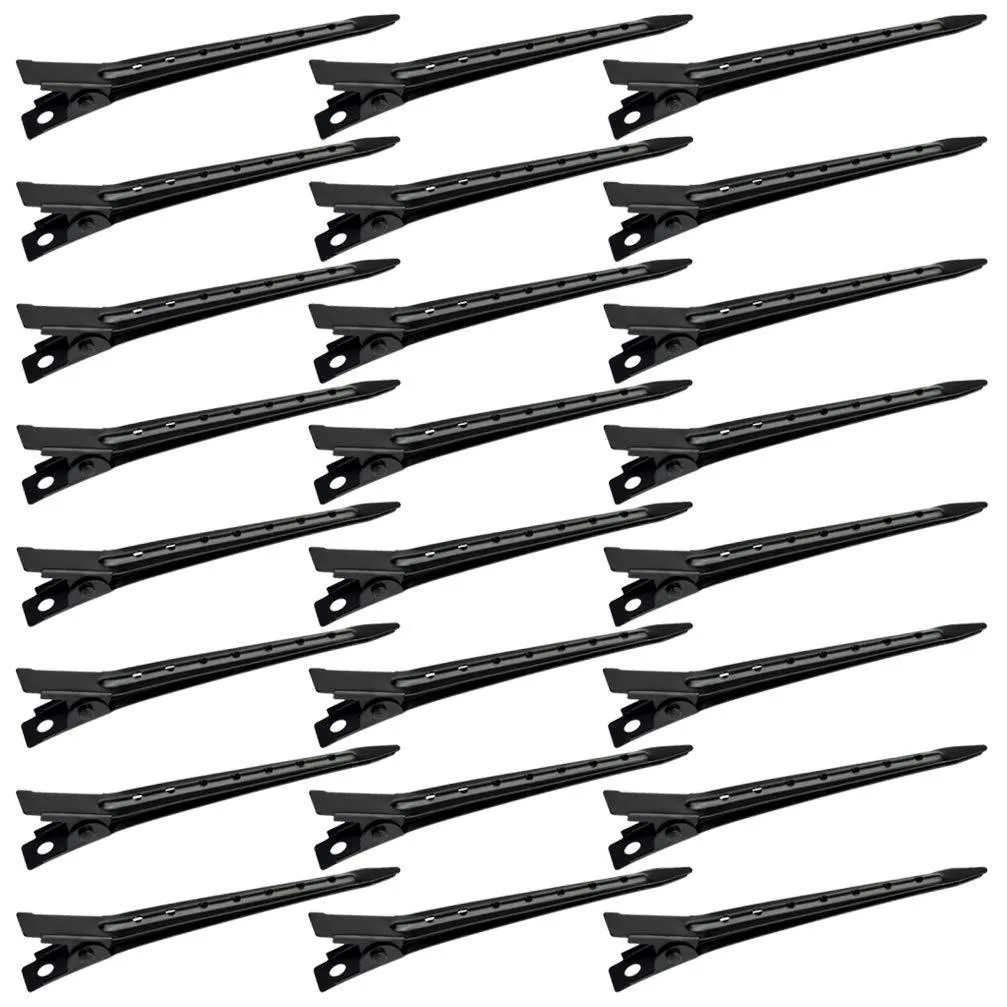 24 Packs Duck Bill Clips, Bantoye 2.75 Inches Rustproof Metal Alligator Curl Clips with Holes for Hair Styling, Hair Coloring, Black 2.75 inch/ 7cm