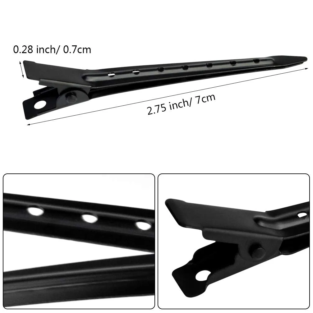 24 Packs Duck Bill Clips, Bantoye 2.75 Inches Rustproof Metal Alligator Curl Clips with Holes for Hair Styling, Hair Coloring, Black 2.75 inch/ 7cm