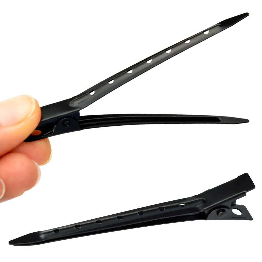 24 Packs Duck Bill Clips, Bantoye 2.75 Inches Rustproof Metal Alligator Curl Clips with Holes for Hair Styling, Hair Coloring, Black 2.75 inch/ 7cm