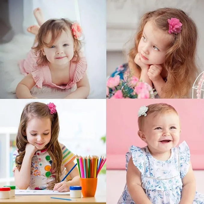 2" Chiffon Flower Hair Bows Clips for Girls - Set of 20 Pairs