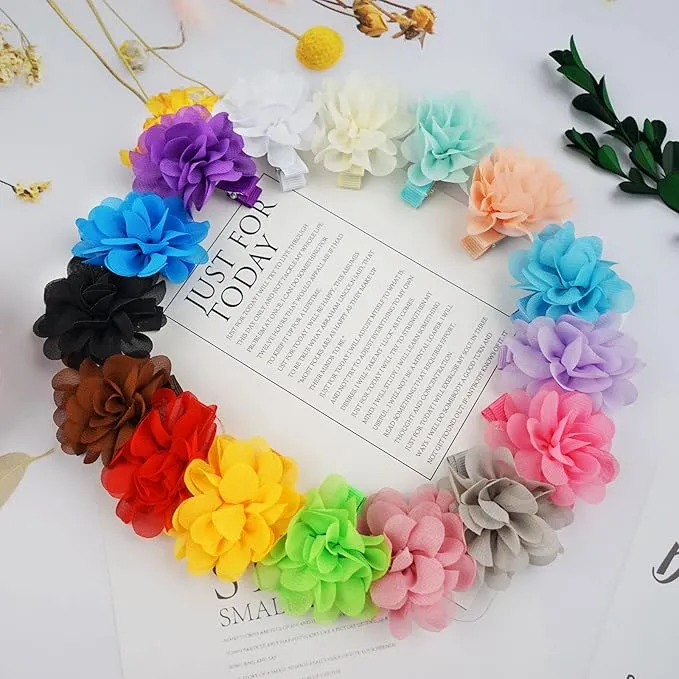 2" Chiffon Flower Hair Bows Clips for Girls - Set of 20 Pairs
