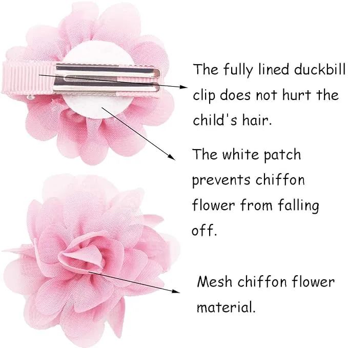2" Chiffon Flower Hair Bows Clips for Girls - Set of 20 Pairs