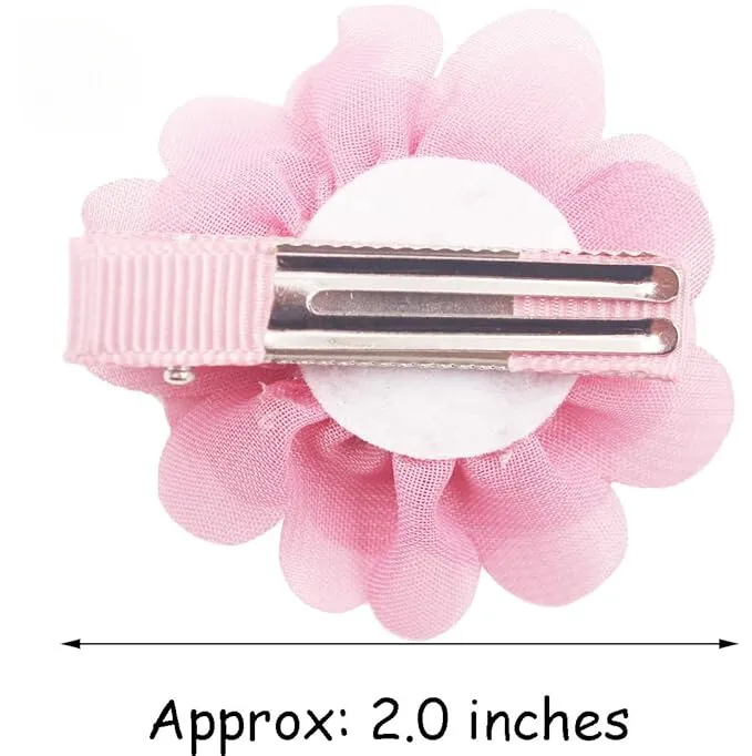 2" Chiffon Flower Hair Bows Clips for Girls - Set of 20 Pairs