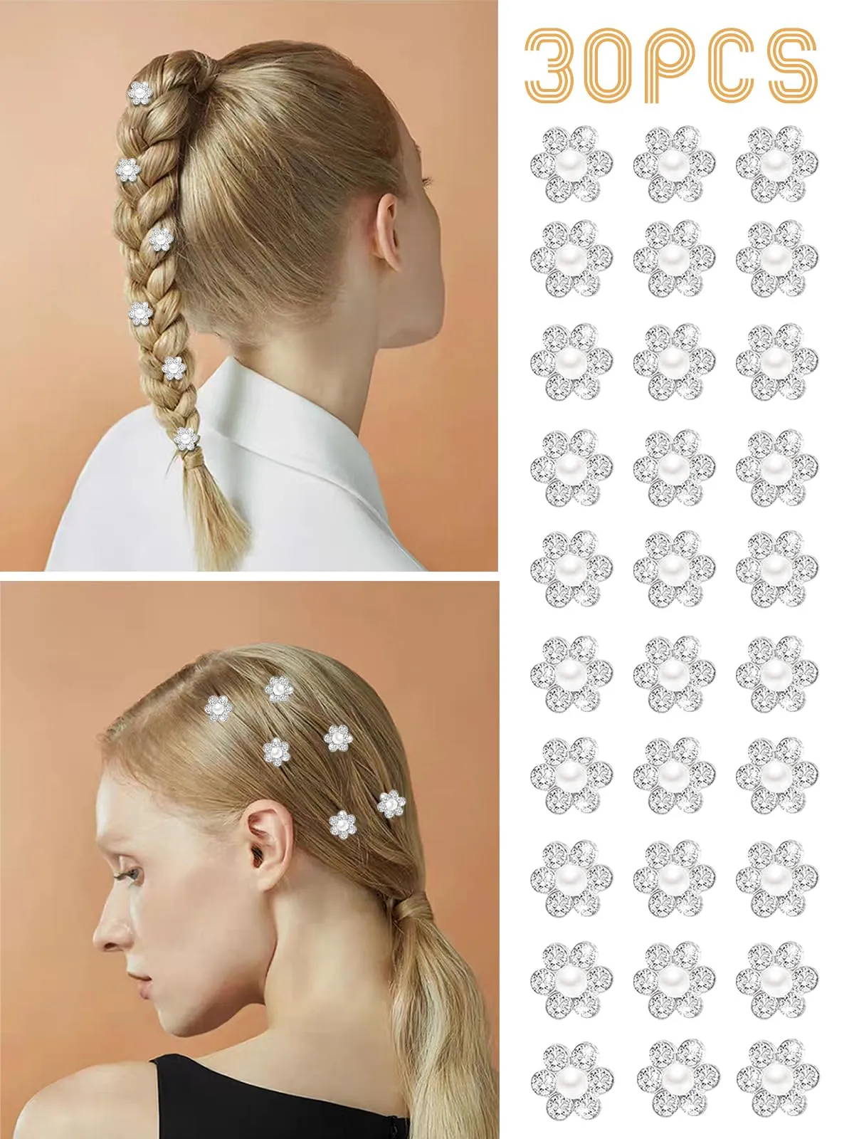 30Pcs Mini Pearl Hair Clips for Girls Hair Pins Rhinestone Hair Claw Clips, CYHYII Non Slip Hairpin Cute Hair Barrettes Small Flower Hair Accessories for Women Thin Hair Wedding Decorations