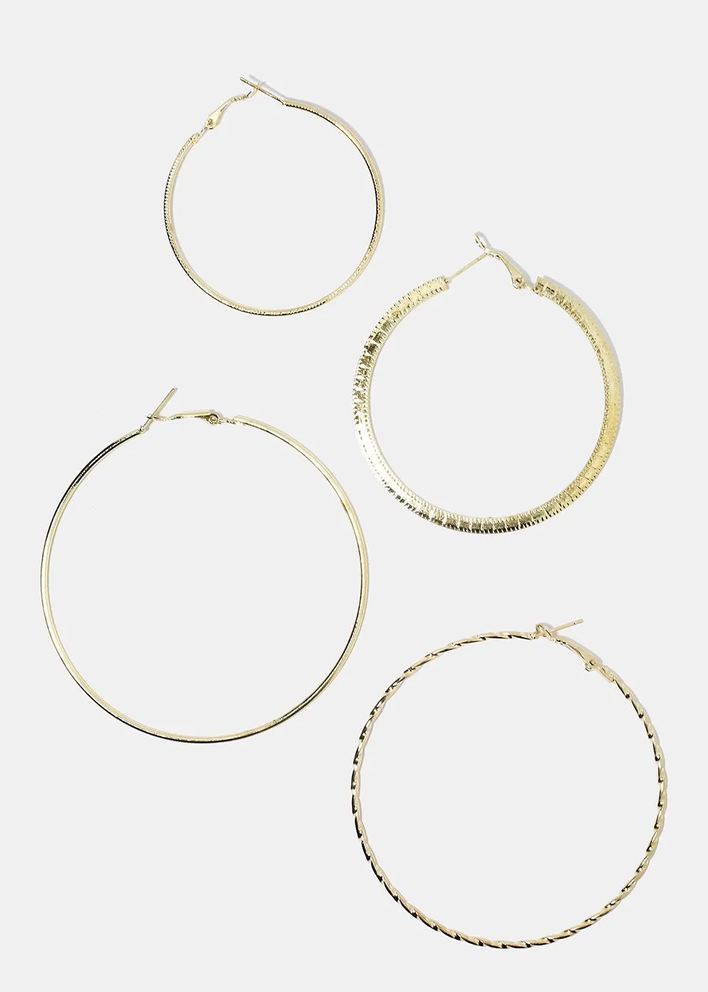 4-Pair Multi Textured Hoop Earrings