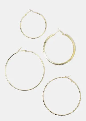 4-Pair Multi Textured Hoop Earrings