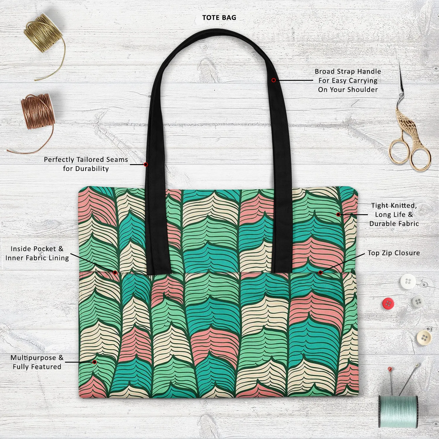Abstract Waves D1 Tote Bag Shoulder Purse | Multipurpose
