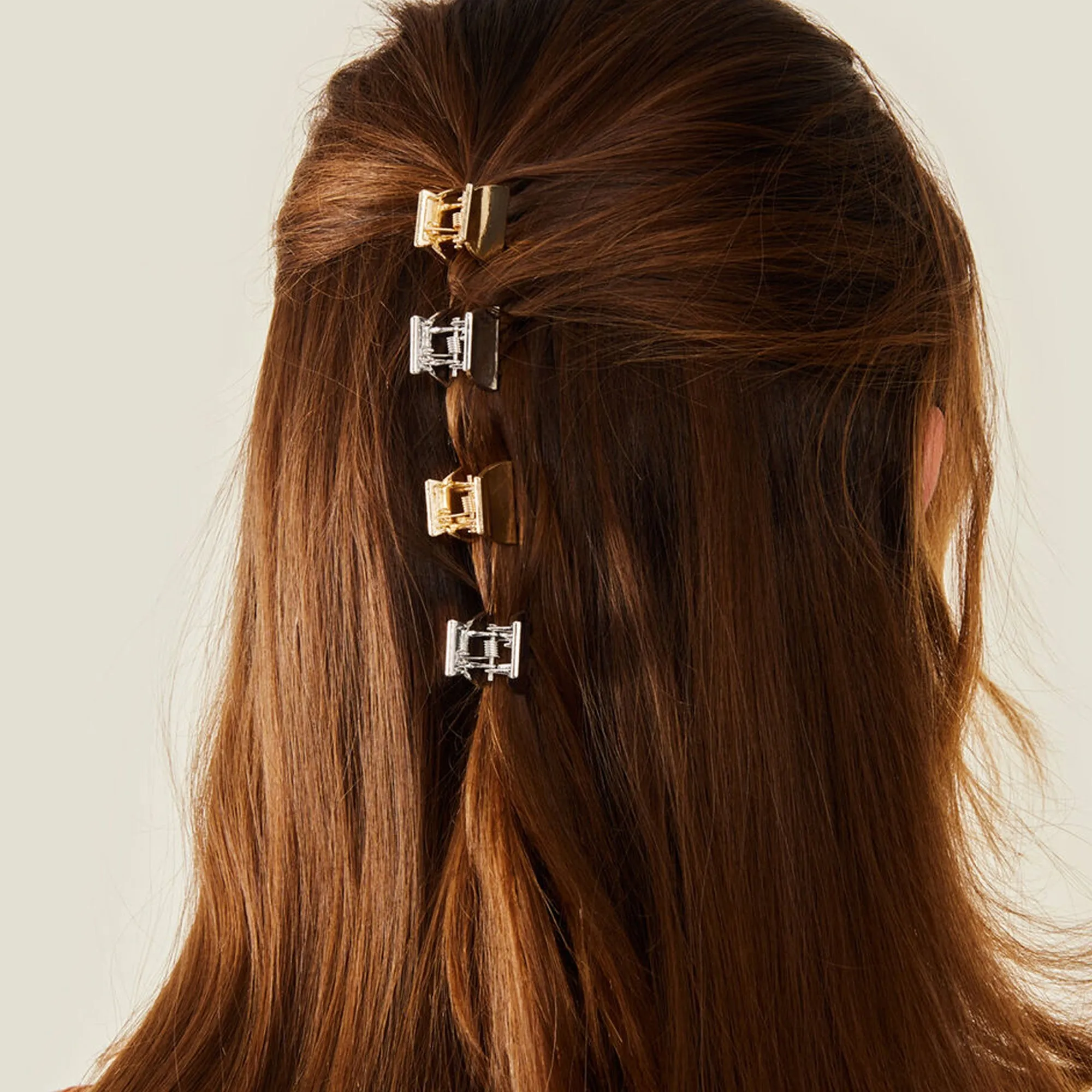 Accessorize London Gold And Silver Four-Pack Mini Metal Claw Clips