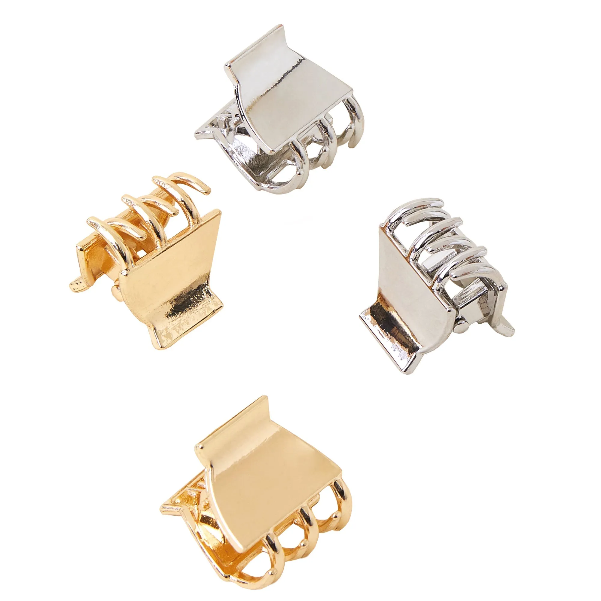 Accessorize London Gold And Silver Four-Pack Mini Metal Claw Clips