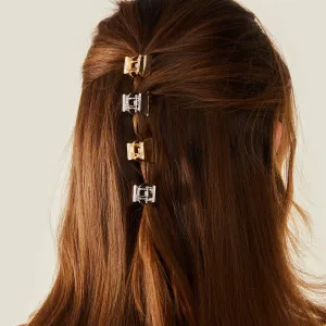 Accessorize London Gold And Silver Four-Pack Mini Metal Claw Clips