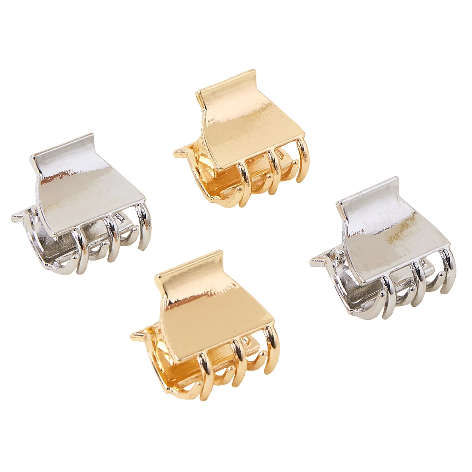 Accessorize London Gold And Silver Four-Pack Mini Metal Claw Clips