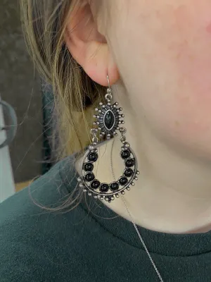 Antique Black Stone Drop Earrings