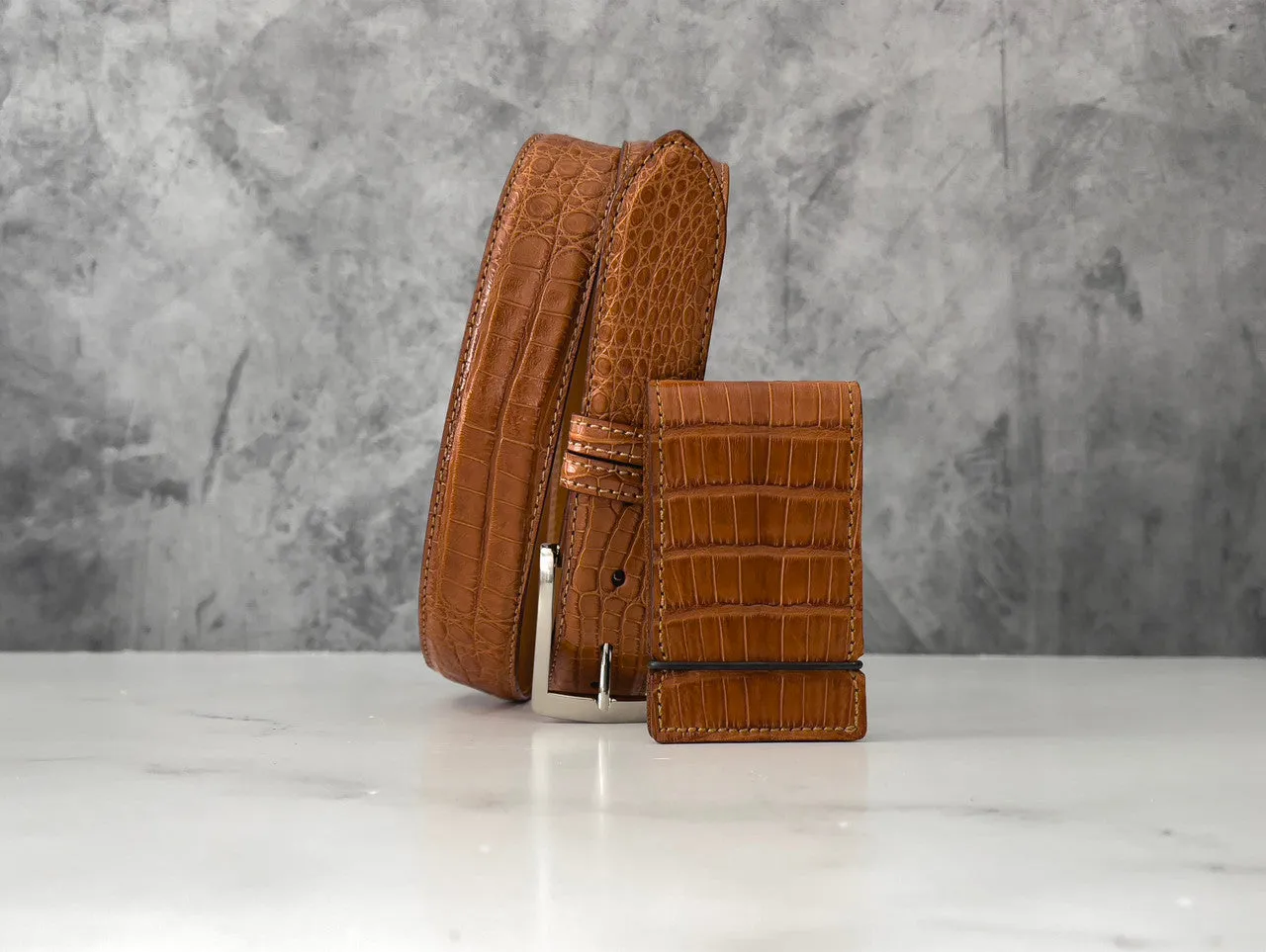 Argentine Caiman Belt: Cognac