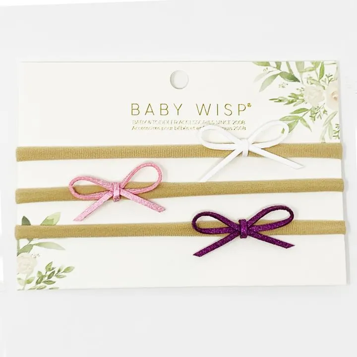 Baby Wisp Suede Bow Headband Set / White/Pink/Purple