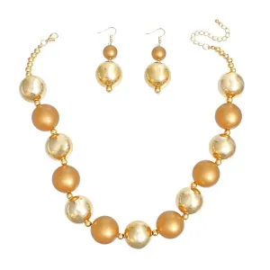 Bauble Pearl Bronze Gold Necklace Earrings Set - Level Up Your Fashion Jewelry Collection
