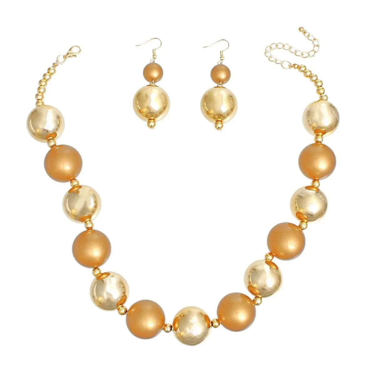 Bauble Pearl Bronze Gold Necklace Earrings Set - Level Up Your Fashion Jewelry Collection
