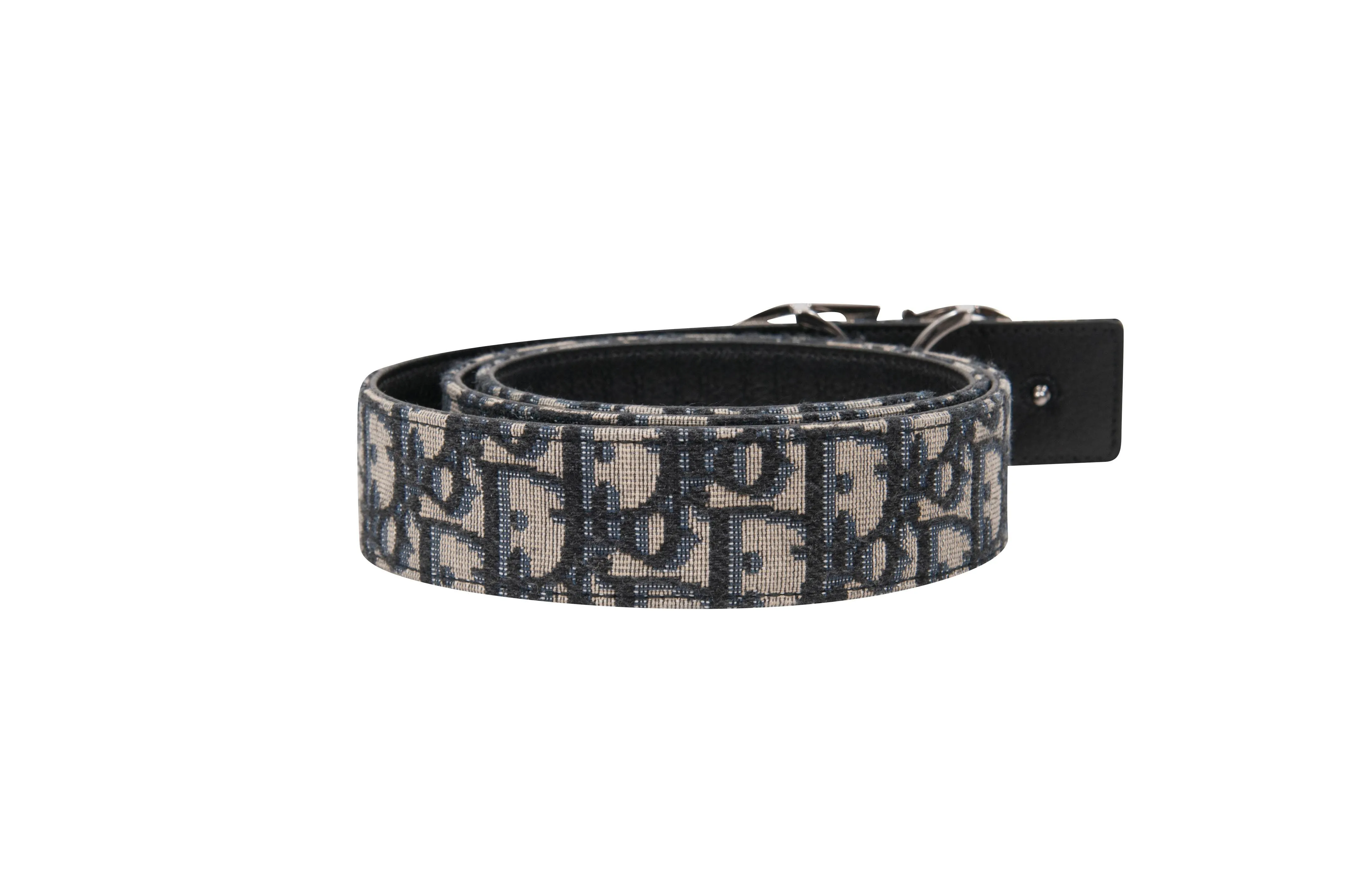 Beige and Black Dior Oblique Jacquard Reversible CD Belt Strap