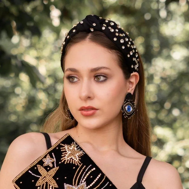 Beige Marie Jeweled Knotted Headband
