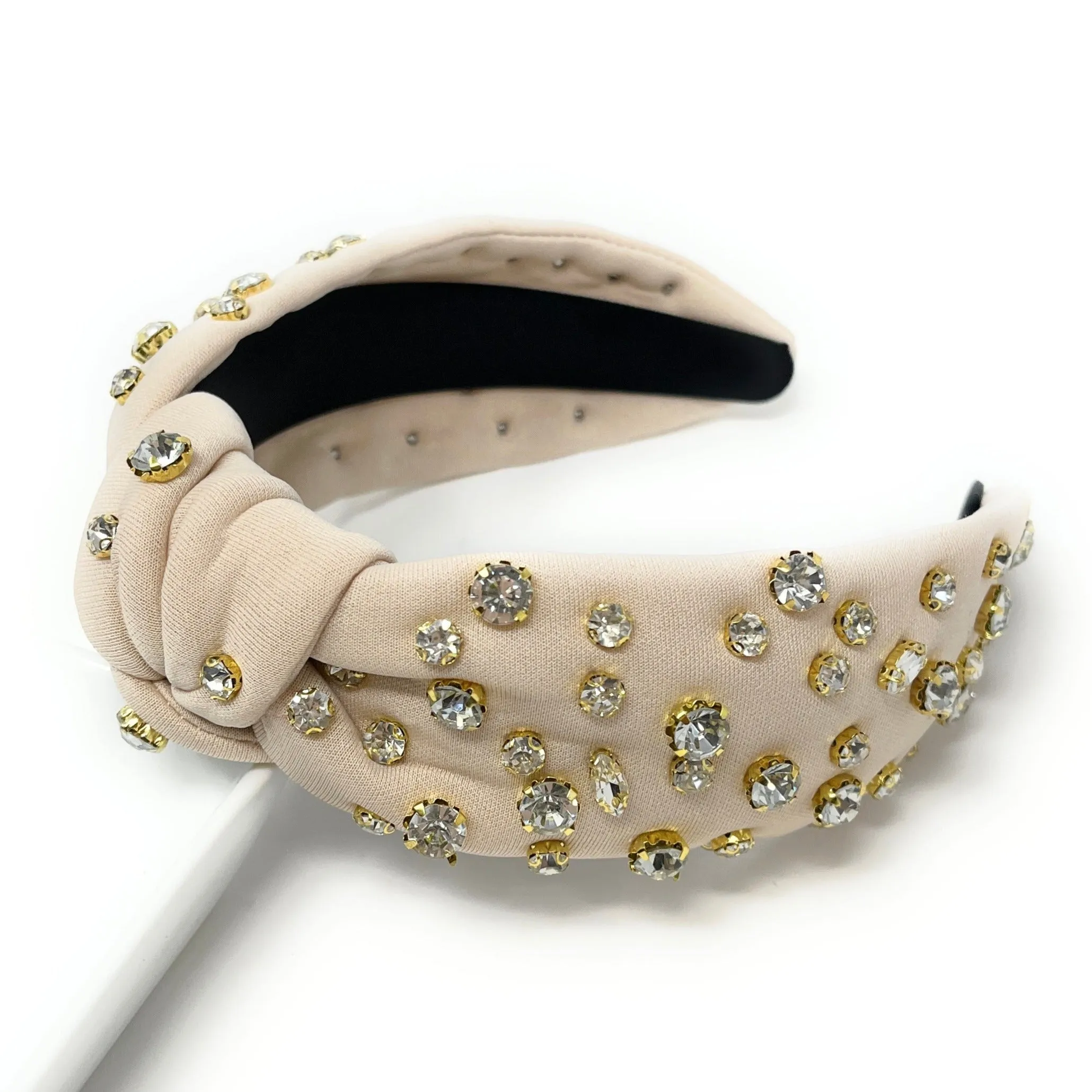 Beige Marie Jeweled Knotted Headband