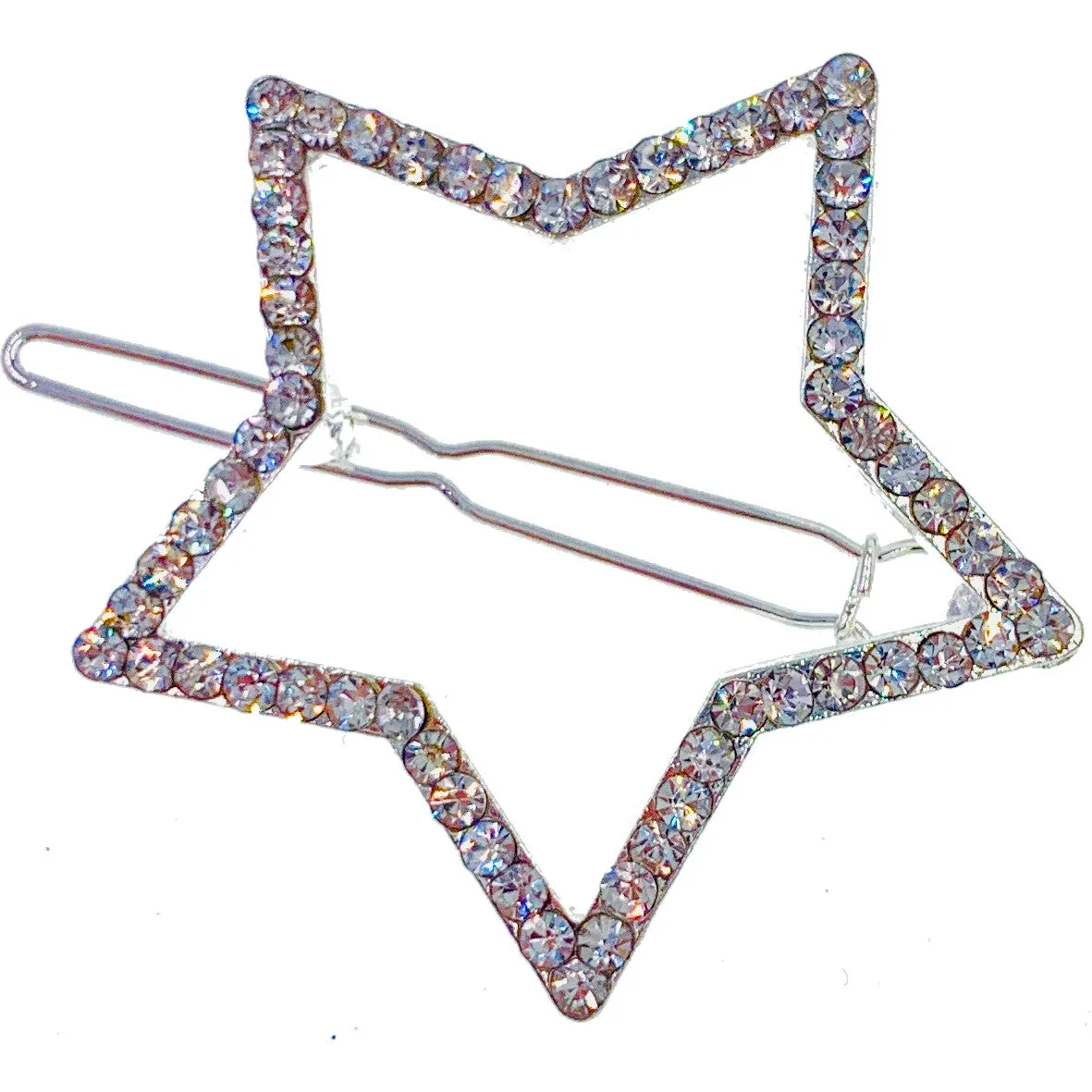Bellerose Open Geo Shape Hair Clip Barrette Rhinestone Crystal Clear Silver Gold White Pearl