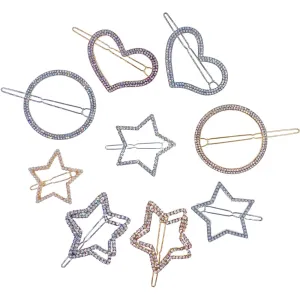 Bellerose Open Geo Shape Hair Clip Barrette Rhinestone Crystal Clear Silver Gold White Pearl