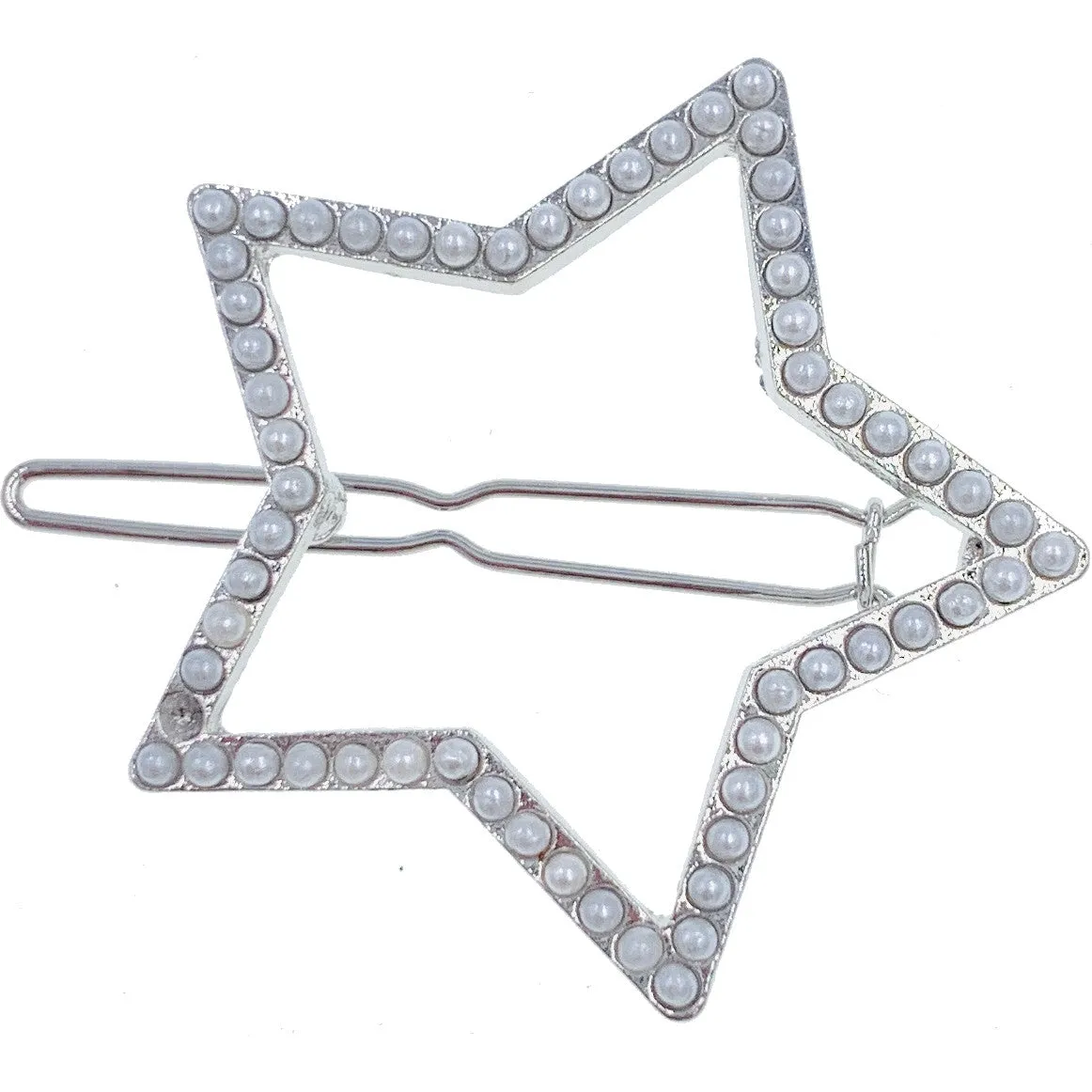 Bellerose Open Geo Shape Hair Clip Barrette Rhinestone Crystal Clear Silver Gold White Pearl