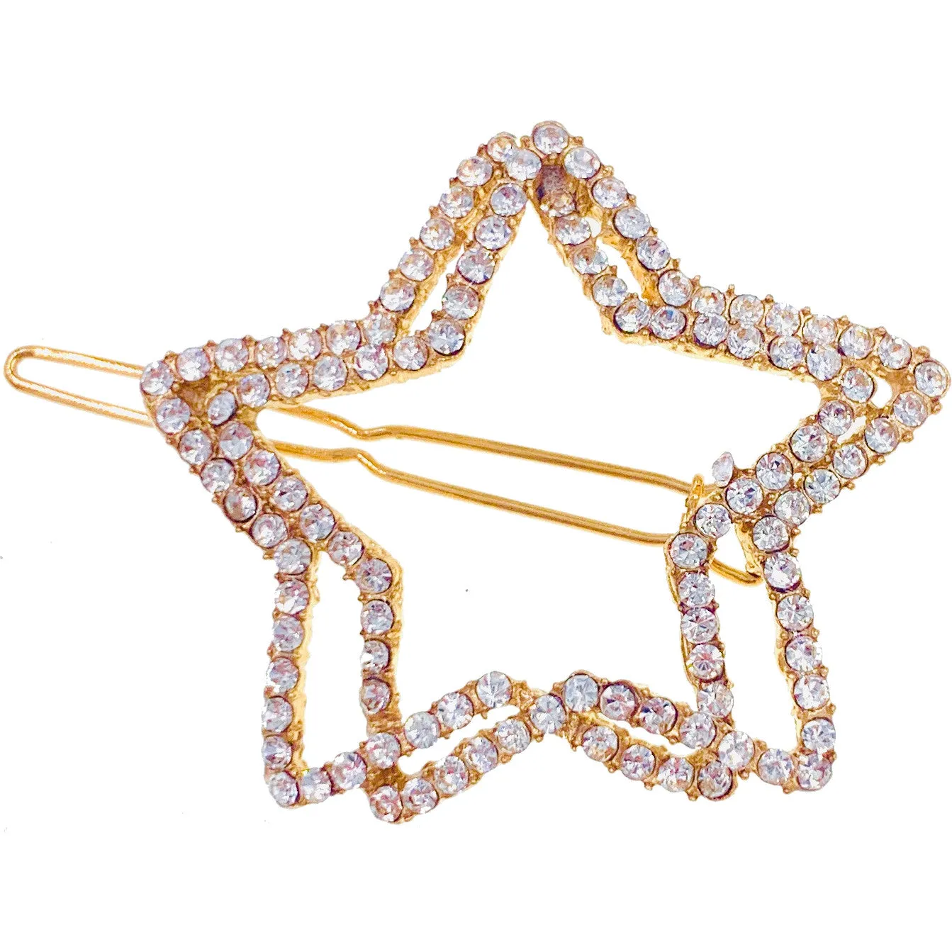 Bellerose Open Geo Shape Hair Clip Barrette Rhinestone Crystal Clear Silver Gold White Pearl