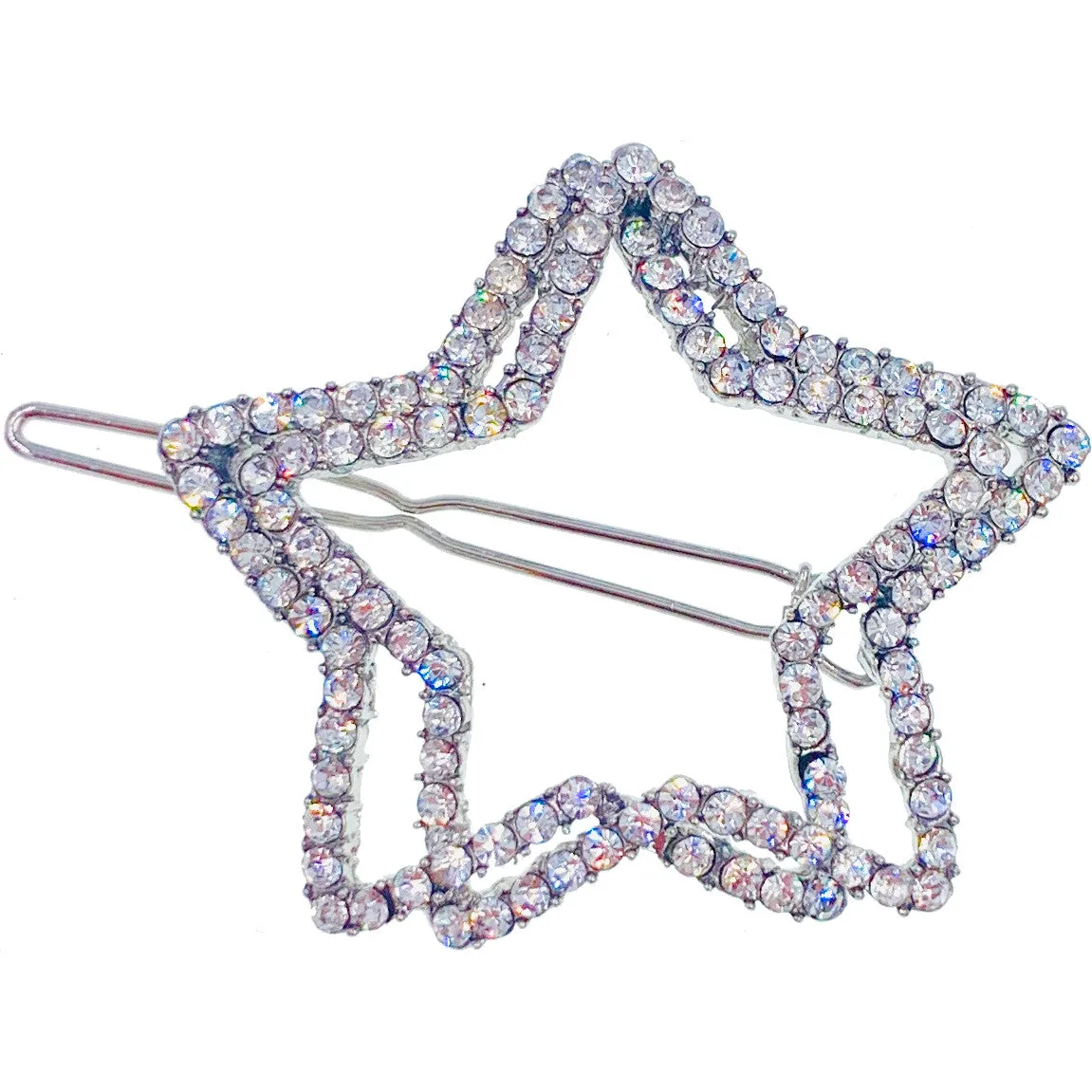 Bellerose Open Geo Shape Hair Clip Barrette Rhinestone Crystal Clear Silver Gold White Pearl