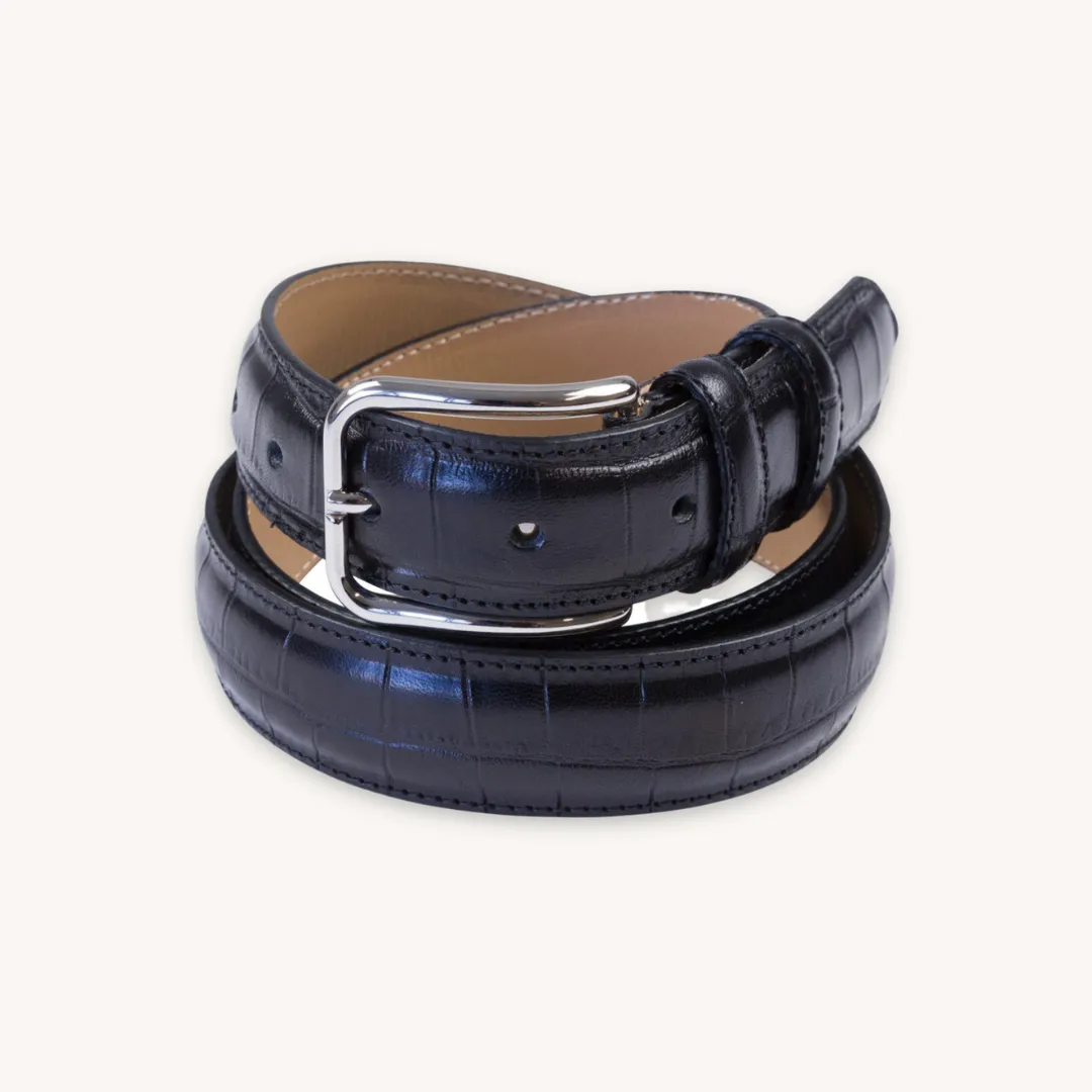 Black Croco-Pattern Leather Belt