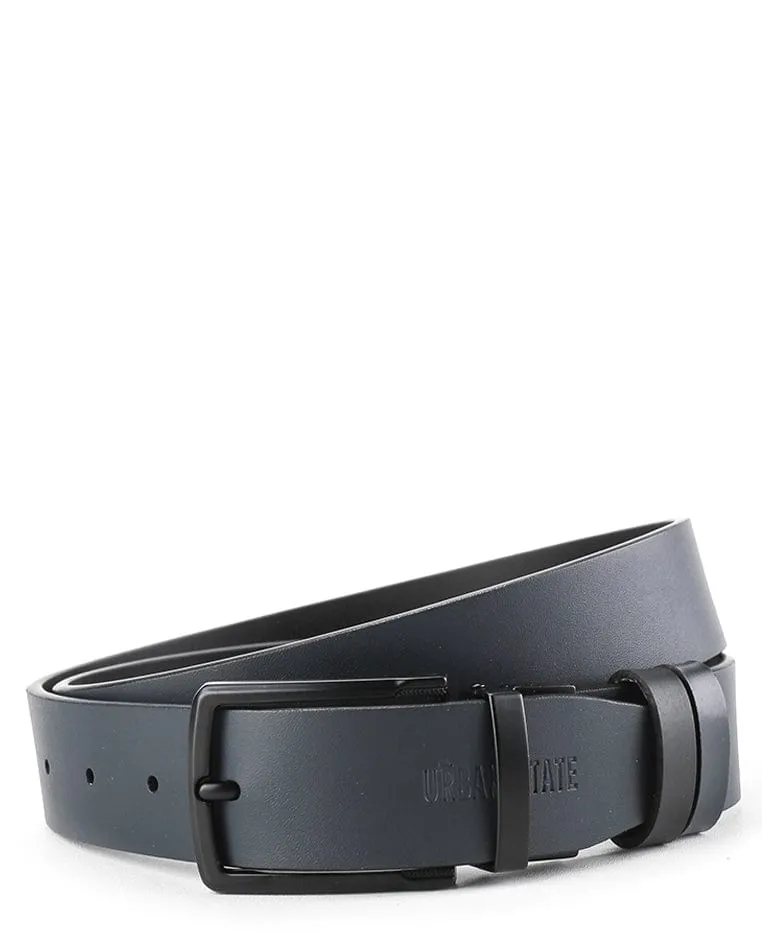 Black Formal Square Pin Buckle Reversible Top Grain Leather Belt - Black Blue