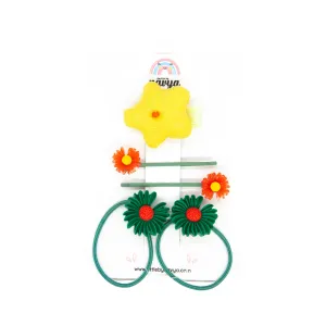 Bloom Set of 3 Hair clip, Hair pin and rubberbands- Yellow and Green (2-8 Years)