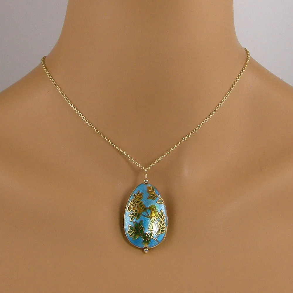 Blue Cloisonné Gold Pendant Necklace