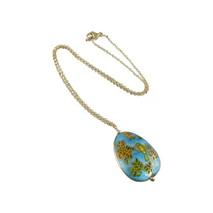 Blue Cloisonné Gold Pendant Necklace