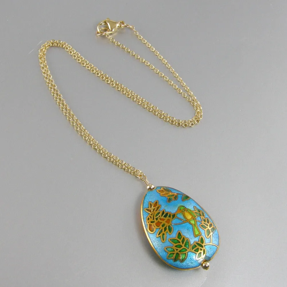 Blue Cloisonné Gold Pendant Necklace