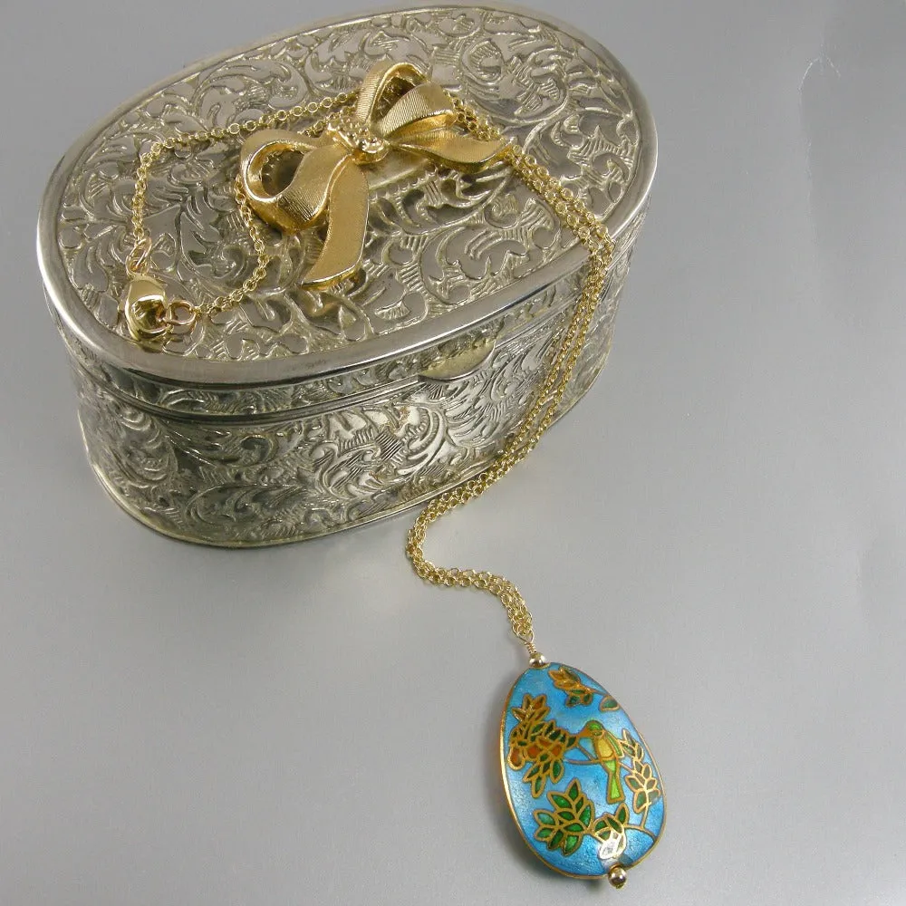 Blue Cloisonné Gold Pendant Necklace
