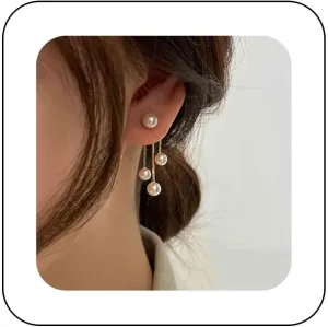 Bohemian Gold Pearl Tassel Dangle Drop Earrings - Pearl Ear Jacket Studs - Double Way Front Back Earrings - Jewelry for Women