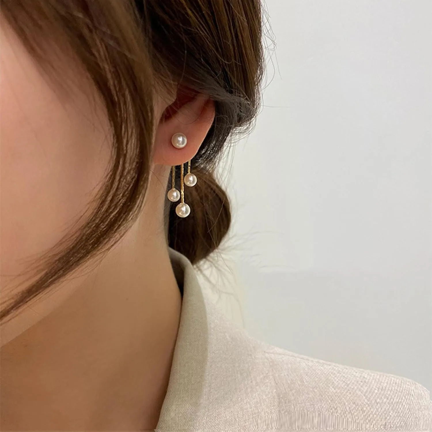 Bohemian Gold Pearl Tassel Dangle Drop Earrings - Pearl Ear Jacket Studs - Double Way Front Back Earrings - Jewelry for Women